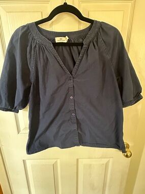 Vineyard Vines Navy Short-Sleeve Button-Down Top